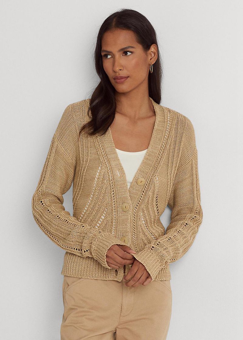 ローレン セーター レディース ブラウン Pointelle-knit リネン-コットン カーディガン RGOMH0132